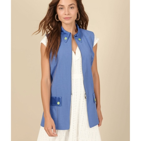 RARE VINTAGE 90s LIZ CLAIBORNE COSMETICS Vest Women’s Size 8 Blue Full Zip - Picture 1 of 9